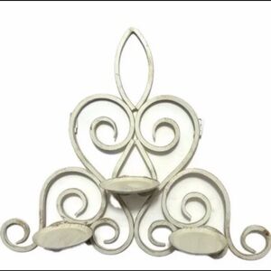 Vintage Shabby Chic Wrought Iron Candle Holder Wall Decor Holds 3